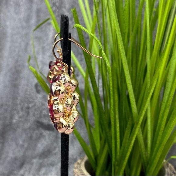 Dillard’s Flower Rhinestone Drop Dangle Earrings Pink Gold - Picture 3 of 9